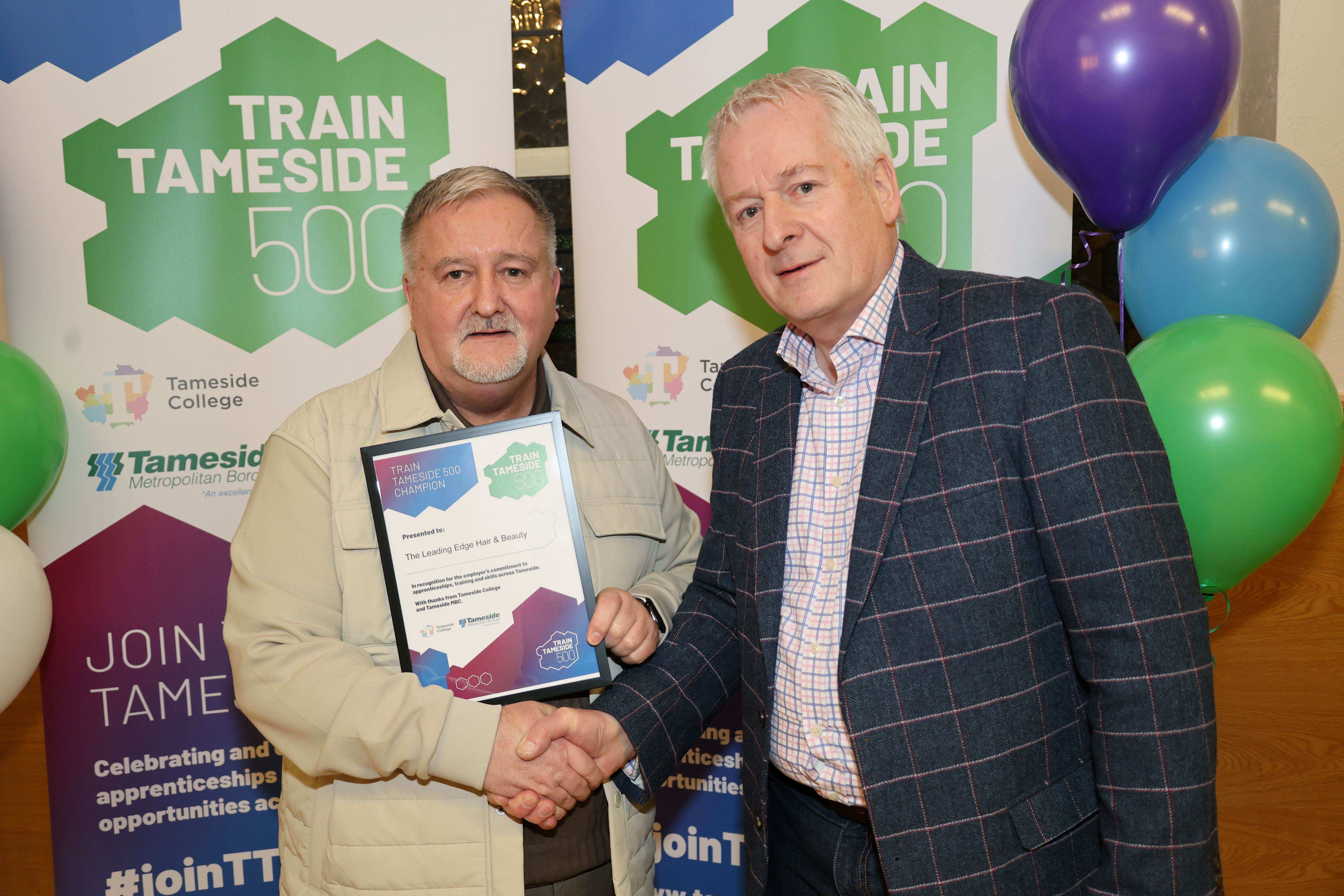The Leading Edge Hair & Beauty has become a Train Tameside 500 Champion.